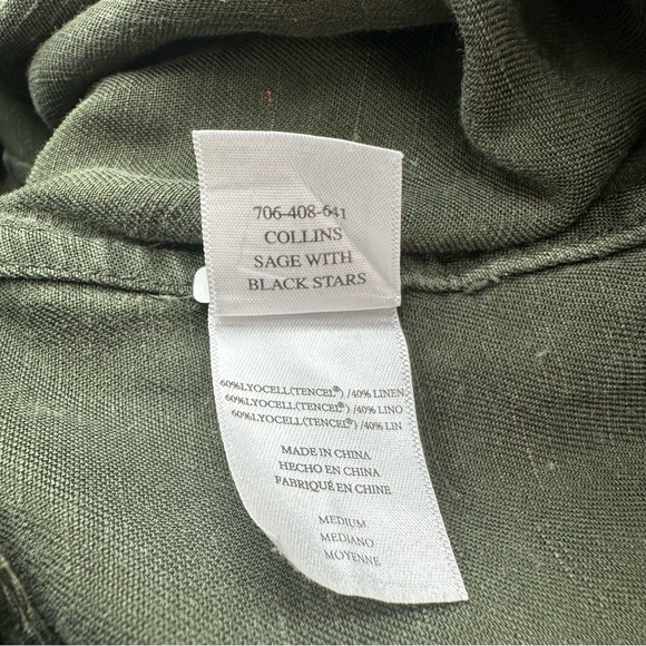 RAILS Collins Jacket Sage with Black Stars Linen Blend Bomber Cropped Army Green - Picture 12 of 13